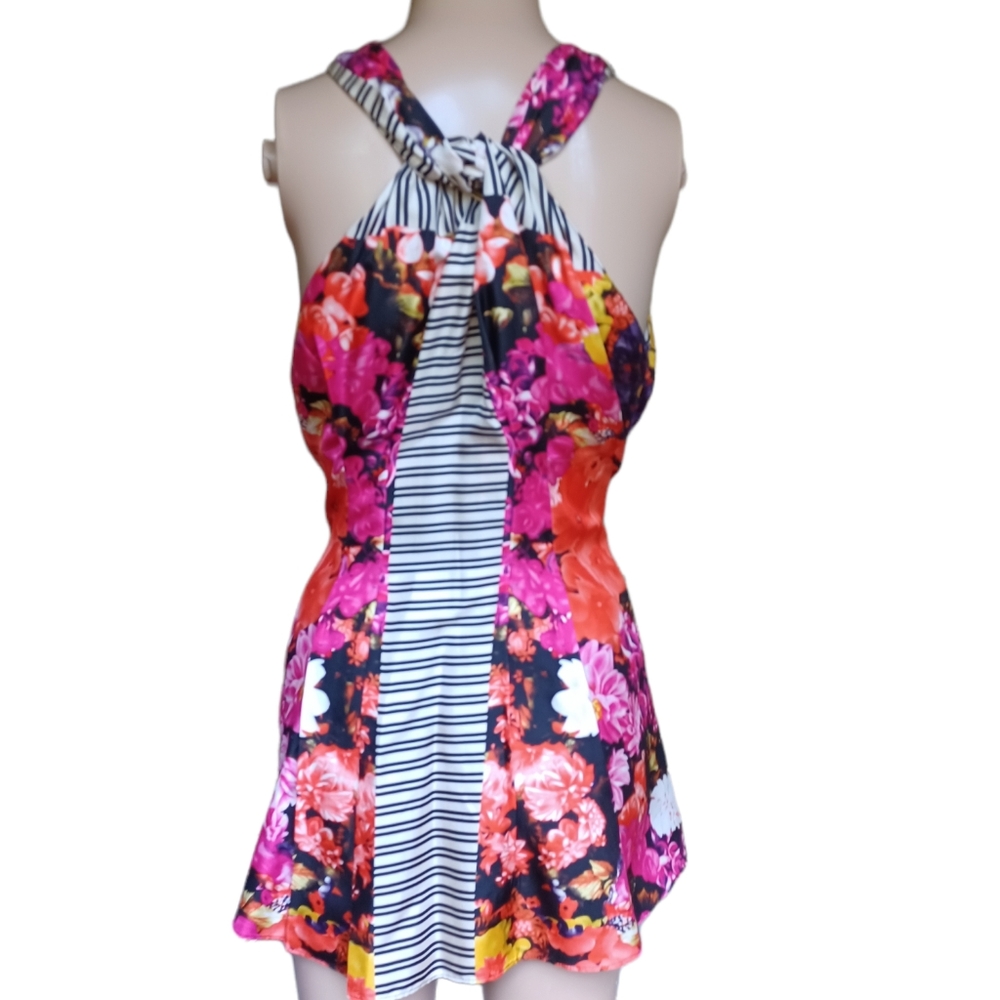 Etcetera Womens Silk Halter Top Multicolor Floral Ribbon Belt Long Size Small - Picture 8 of 9